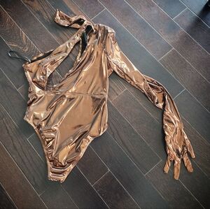 4 FOR $100  -  Metallic Bronze Asymmetrical Bodysuit